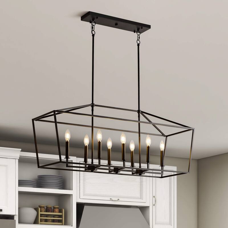 Joshua 8-Light Antique Black Rectangle Candle Chandelier - 42" L x 12" W x 64" H - 42" L x 12" W x 64" H