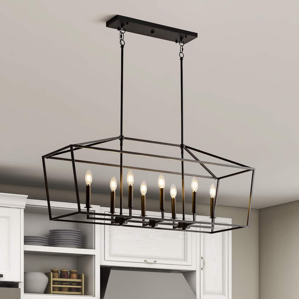 Joshua 8-Light Antique Black Rectangle Candle Chandelier - 42" L x 12" W x 64" H