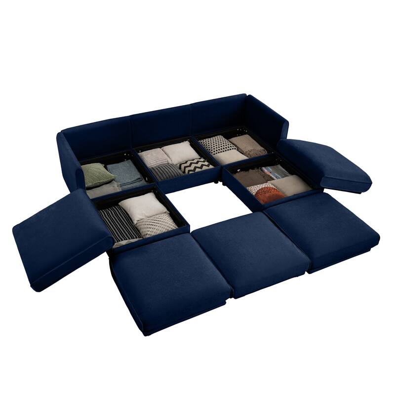 109" Chenille U-Shaped 3-Seater Sofa with Ottoman & Storage