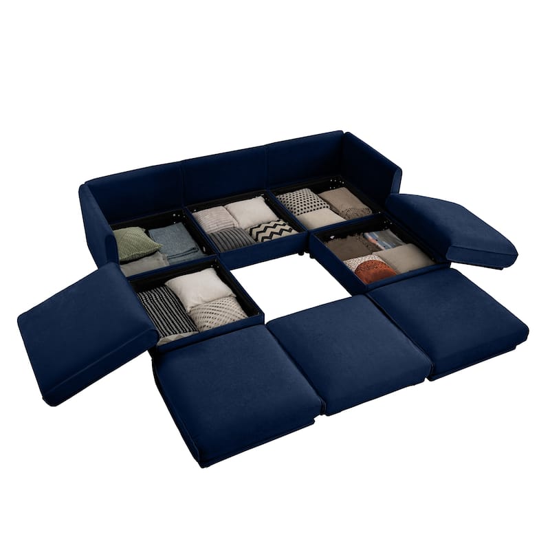 Modern 5-Piece U-Shaped Modular Sofa with Storage & 2 Storage Ottoman