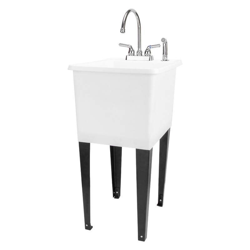 TEHILA White 16-Gallon Space Saver Utility Sink Laundry Tub with Gooseneck Faucet - Chrome