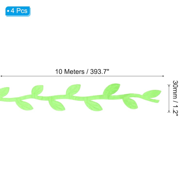 44 Yards Leaf Ribbon, Leaves Trim Rope Artificial, Style 8 - Light Green