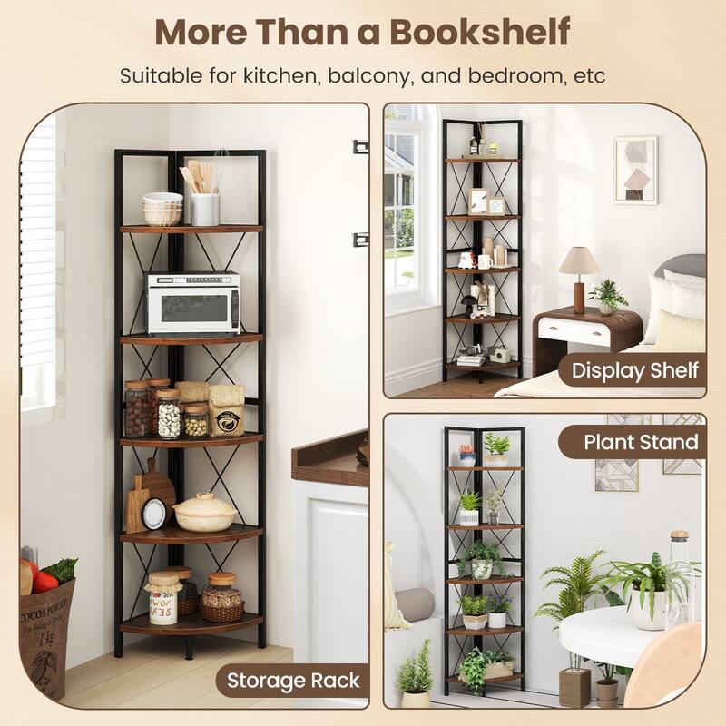 Gymax 5-tier Corner Display Rack Corner Ladder Bookshelf w/ Sturdy