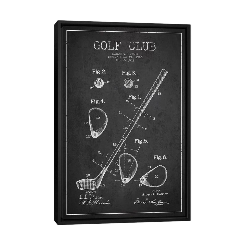 iCanvas "Golf Club Charcoal Patent Blueprint" by Aged Pixel Framed Canvas Print