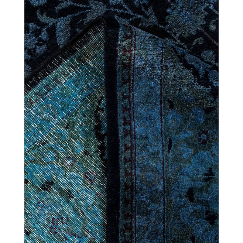 Overton Hand Knotted Wool Vintage Inspired Modern Contemporary Overdyed Blue Area Rug - 6' 3" x 8' 9"