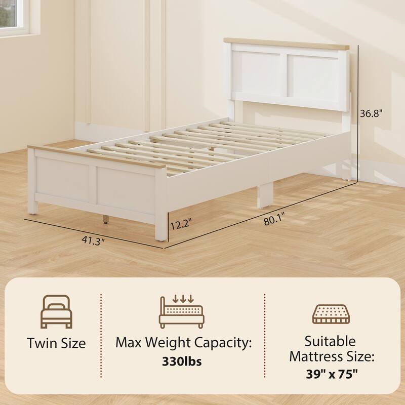 HOMCOM Twin Size Bed Frame with Headboard and Footboard, Twin Platform Bed Frame with Wooden Slats, Under-Bed Storage