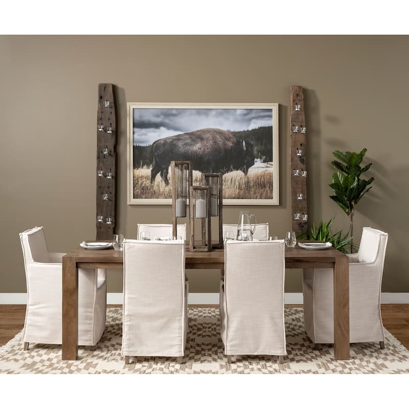 Elbert I Cream Fabric Slip-Cover w/ Brown Solid Wood Base Dining Chair (Set of 2) - 19.3"W x 21.8"D x 35.3"H