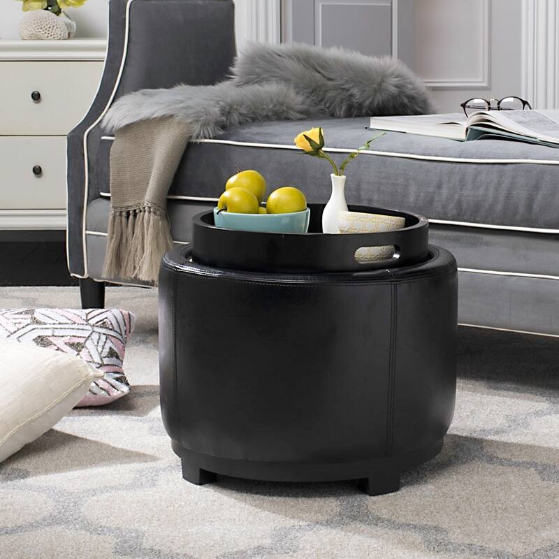 SAFAVIEH Suzy Storage Tray Ottoman - Black