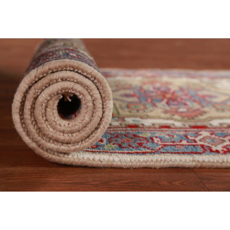 Ivory Heriz Serapi Indian Runner Rug Hand-Knotted Wool Carpet - 2'5"x 8'0"