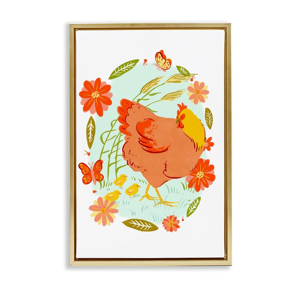 Stupell Hen & Chicks Circular Florals Framed Floater Canvas Wall Art Design By Hannah Moren