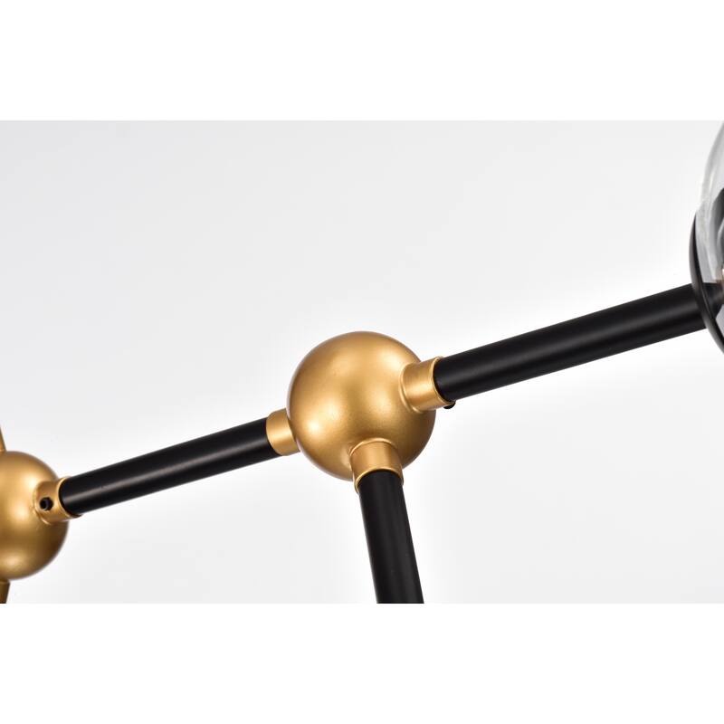 Enzo Matte Black+Gold 8-Light Metal Abstract Chandelier w/ Clear Glass Globe Shades