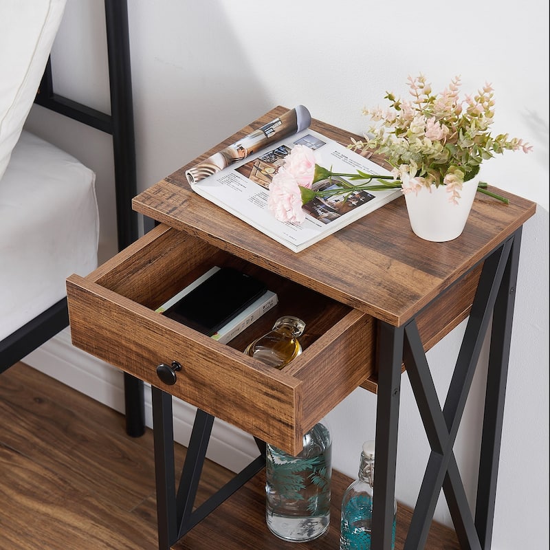 Javlergo Tall Side End Table, Modern Nightstand with Storage Shelf and Drawer