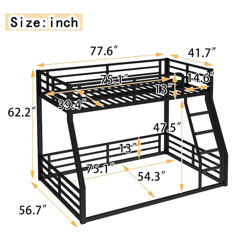 GDFStudio - Rose Metal Bunk Bed for Teens and Adults with Space-Saving & Noise Reduced