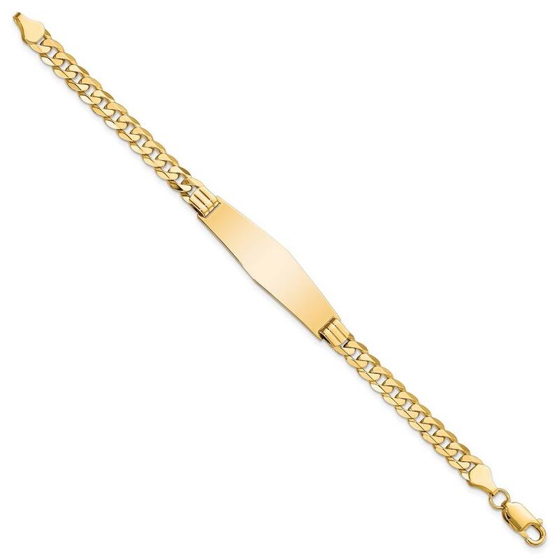 Curata 10mm 14k Yellow Gold Engravable Curb Link Soft Diamond Shape ID Bracelet