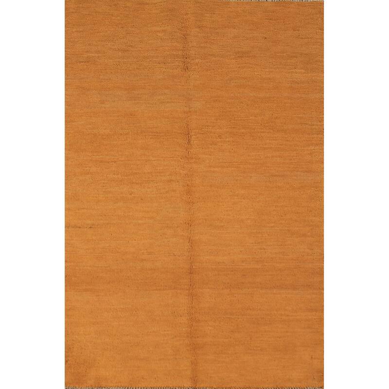 Gabbeh Modern Rug Handmade Yellow Wool Carpet - 2'9" x 3'11"