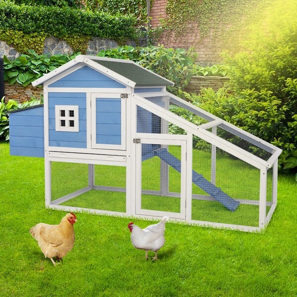 69" Wooden Chicken Hutch Hen Coop Habitat Pigeon House - Blue & White. Opens flyout.