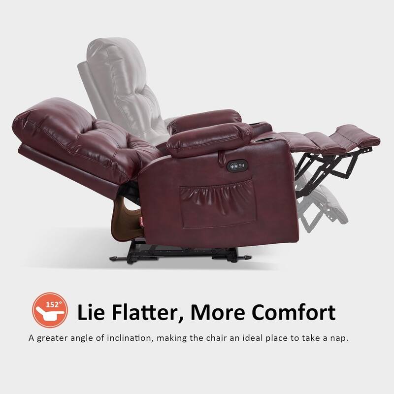 Large Power Faux Leather Recliner Chair with Heat and Massage, Cup Holder, USB Port
