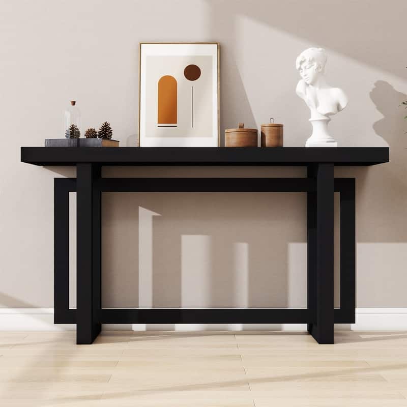 Modern Entryway Console Table with Industrial-inspired Concrete Wood Top, Hallway Foyer Sofa Long Table Entryway Table