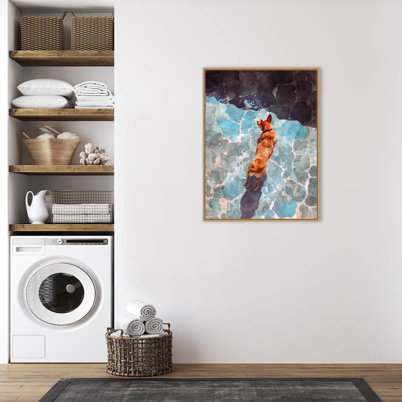 Dogs Life Wading by Justyna Jaszke Framed Canvas Wall Art