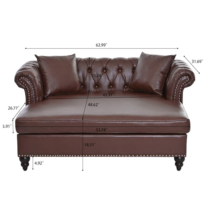 GDFStudio - Elara Luxe 63" Loveseat Chaise Lounge Couch with Upholstered PU Leather & Rolled Arm for Living Room or Office