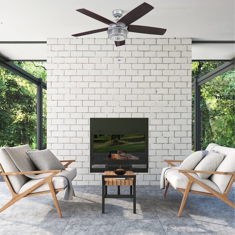 52" Honeywell Foxhaven Galvanized Farmhouse Indoor/Outdoor Ceiling Fan with Light, Pull Chain