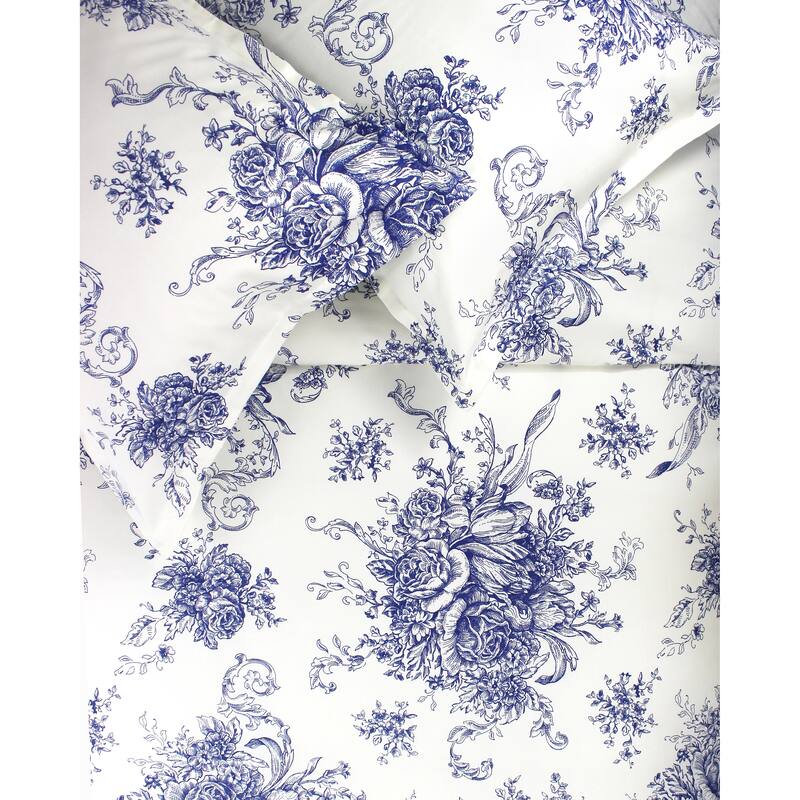 Printed Design Cotton Collection 400 Thread Count Navy Toile Duvet Set