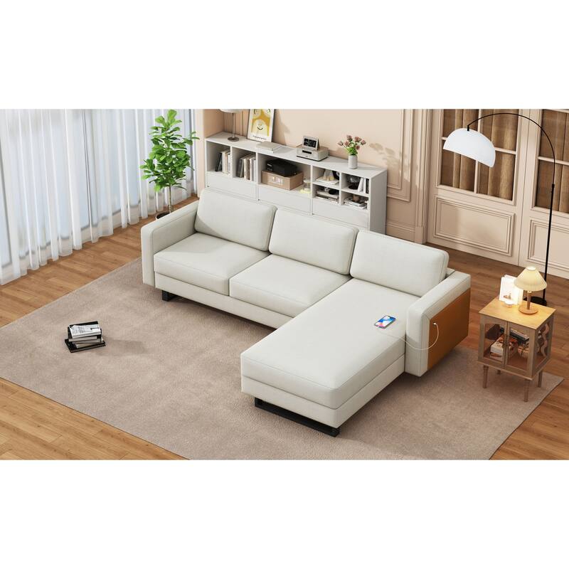 100" L-Shaped 3-Seater Sofa with USB, Reversible Arms