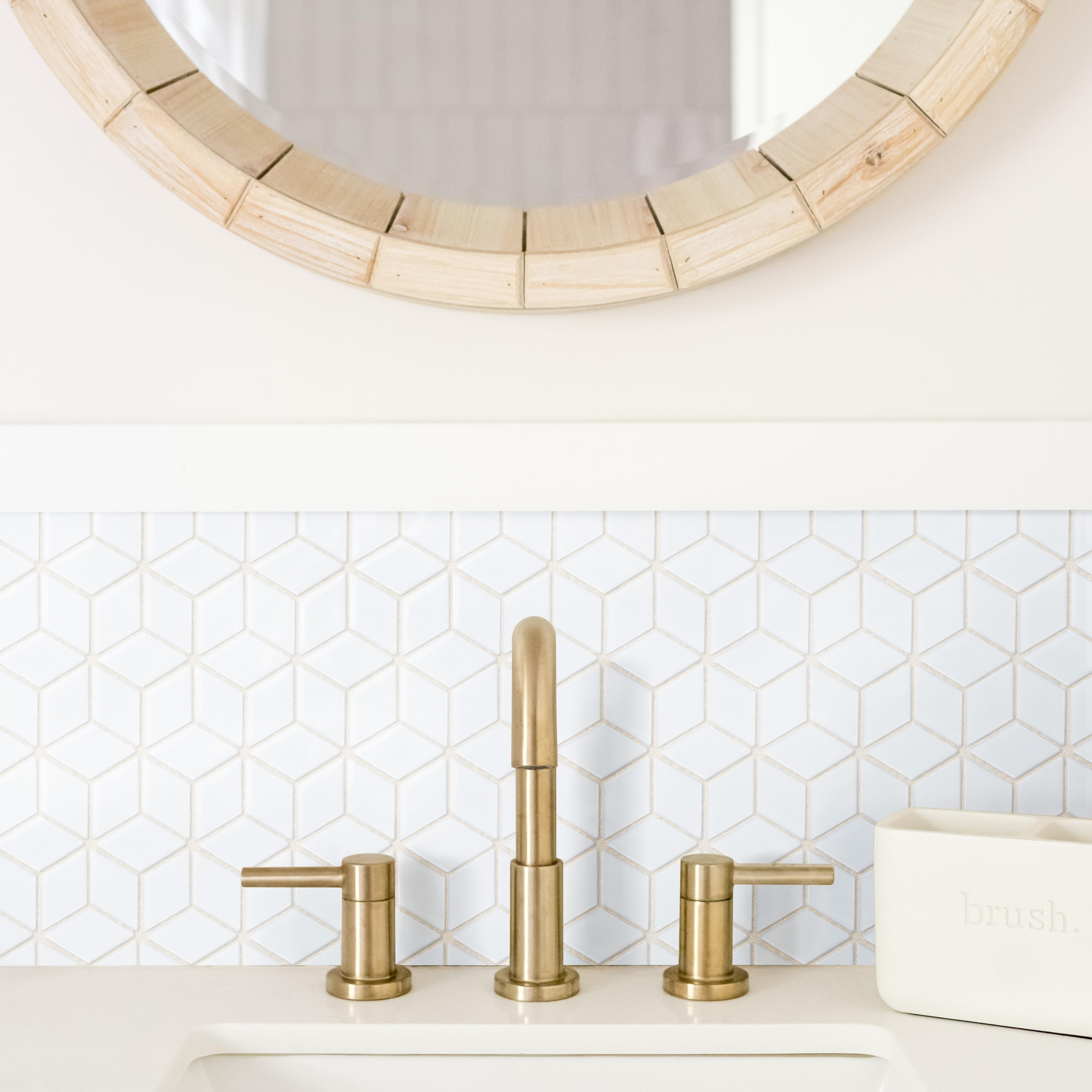 Merola Tile Hudson Rhombus Glossy White 10-1/4" x 11-3/4" Porcelain Mosaic Floor and Wall Tile