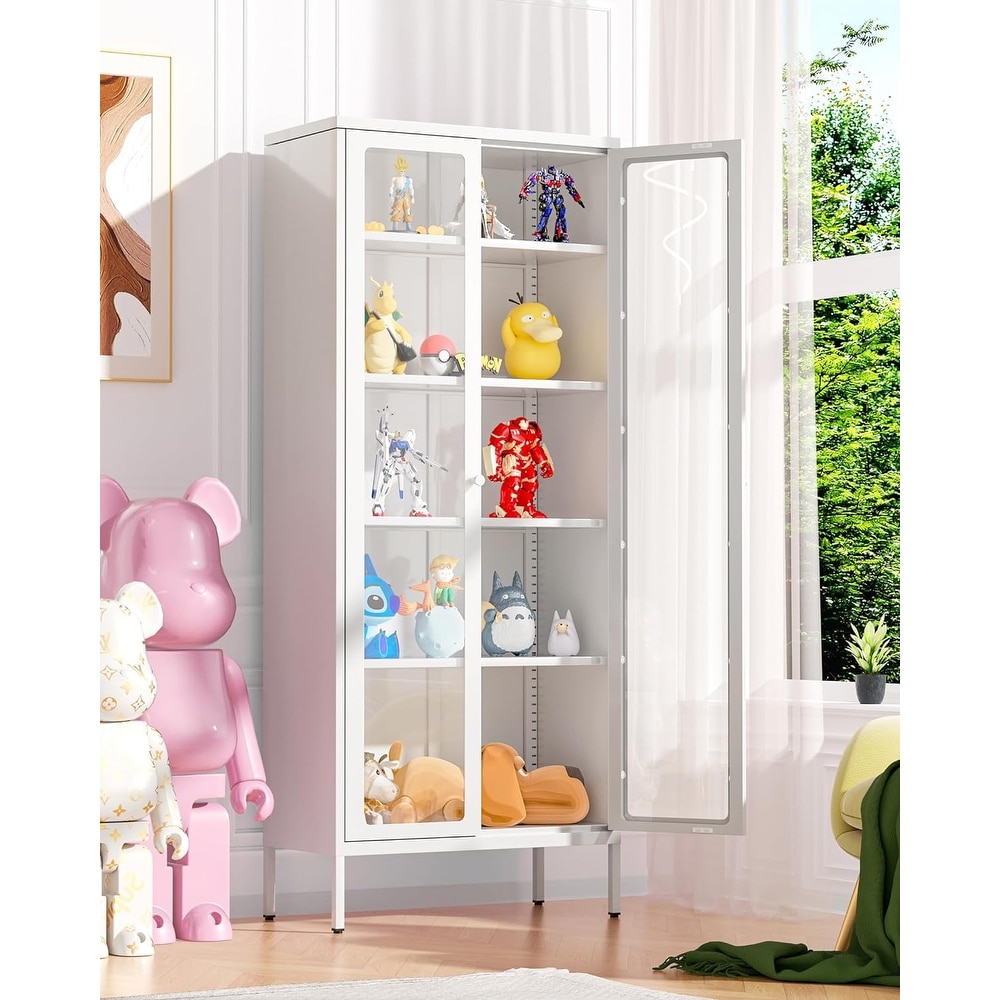White bookcase with store glass shelves