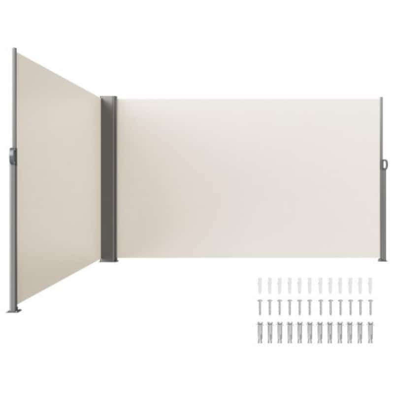Retractable Aluminum Patio Awning Wind Screen for Outdoor Privacy - 71 x 236 inch - Beige