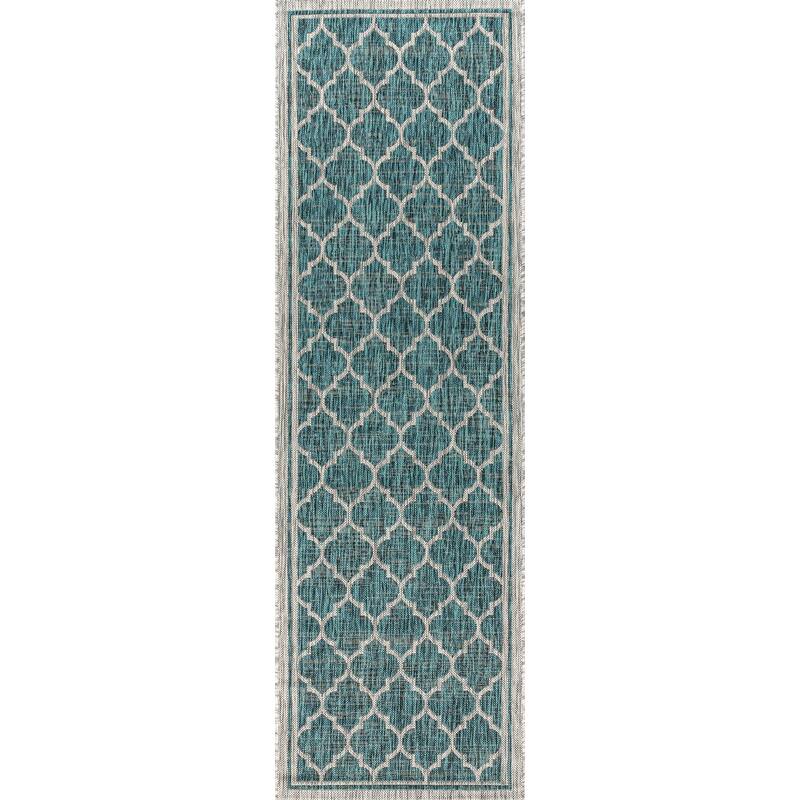 JONATHAN Y Zinnia Textured Weave Indoor/Outdoor Area Rug - 2 X 10 - Teal/Gray