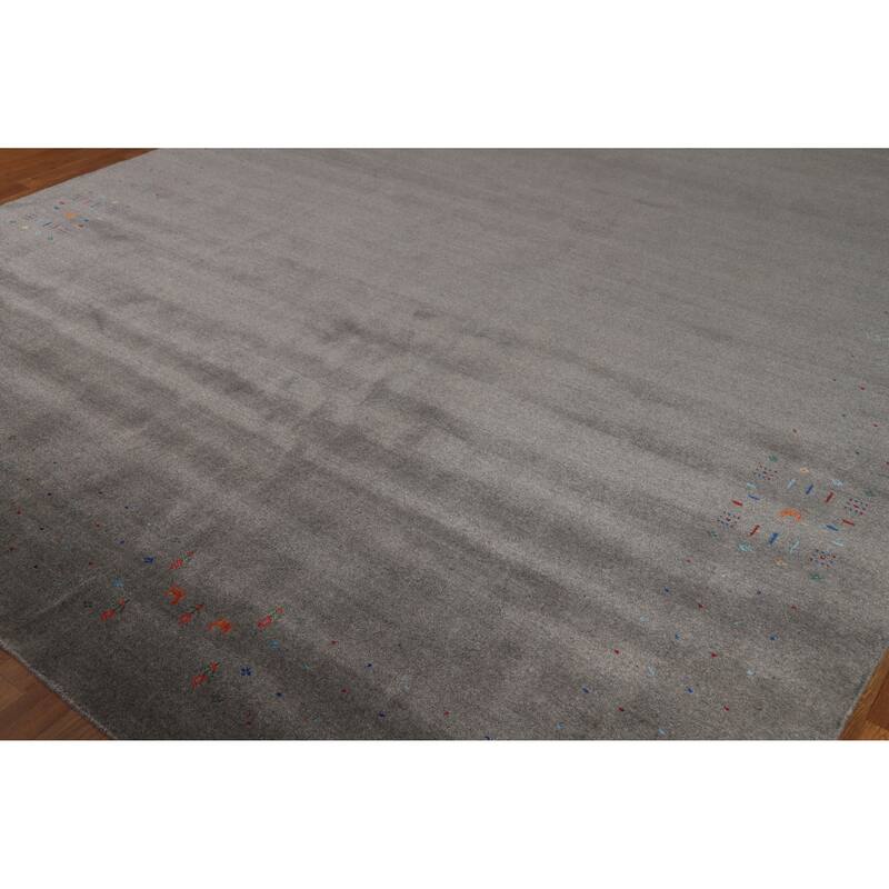 Hand Knotted Oriental 100% Wool Carpet Tribal Tribal Greys & Charcoal Gabbeh Area Rug - 12' 0'' X 9' 1''