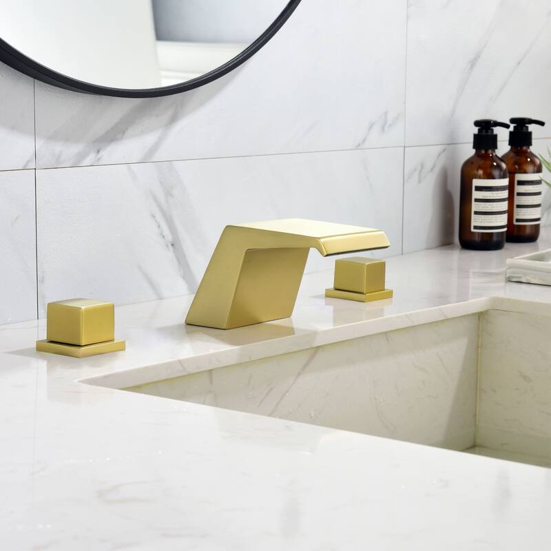 8 Inch Widespread Bathroom Sink Faucet Waterfall Modern Double Handle Bathroom Vanity Faucet Three Hole Mixer Tap With Valve
