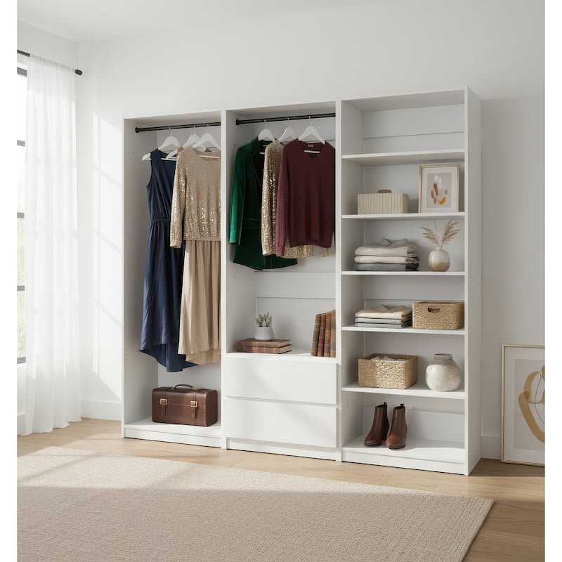 Prosper White Freestanding Walk in Wood Closet System - 94.2"W x 15.7"D x 83" H