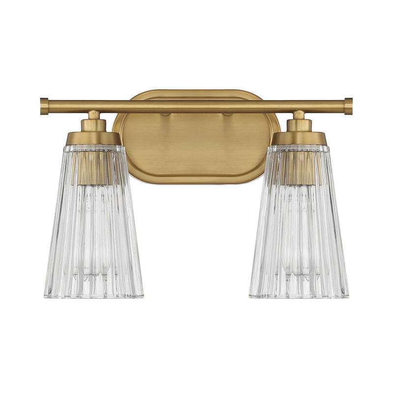 Savoy House Chantilly 2-Light Bathroom Vanity Light with Clear Fluted Glass Shades (14" W x 10"H) - Warm Brass