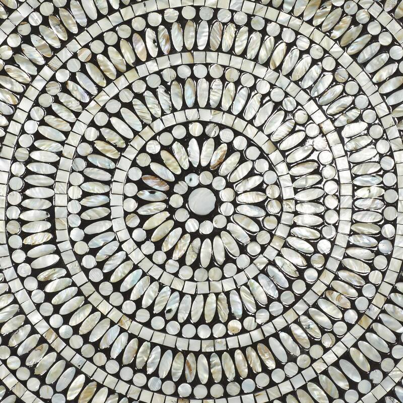 Mother of Pearl Shell Plate Handmade Mosaic Home Wall Decor with Beige and Black Accents - Gray - Roche River Decor