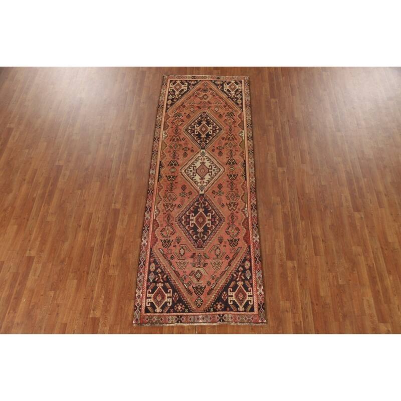 Tribal Shiraz Persian Vintage Runner Rug Handmade Wool Carpet - 3'5"x 9'7"