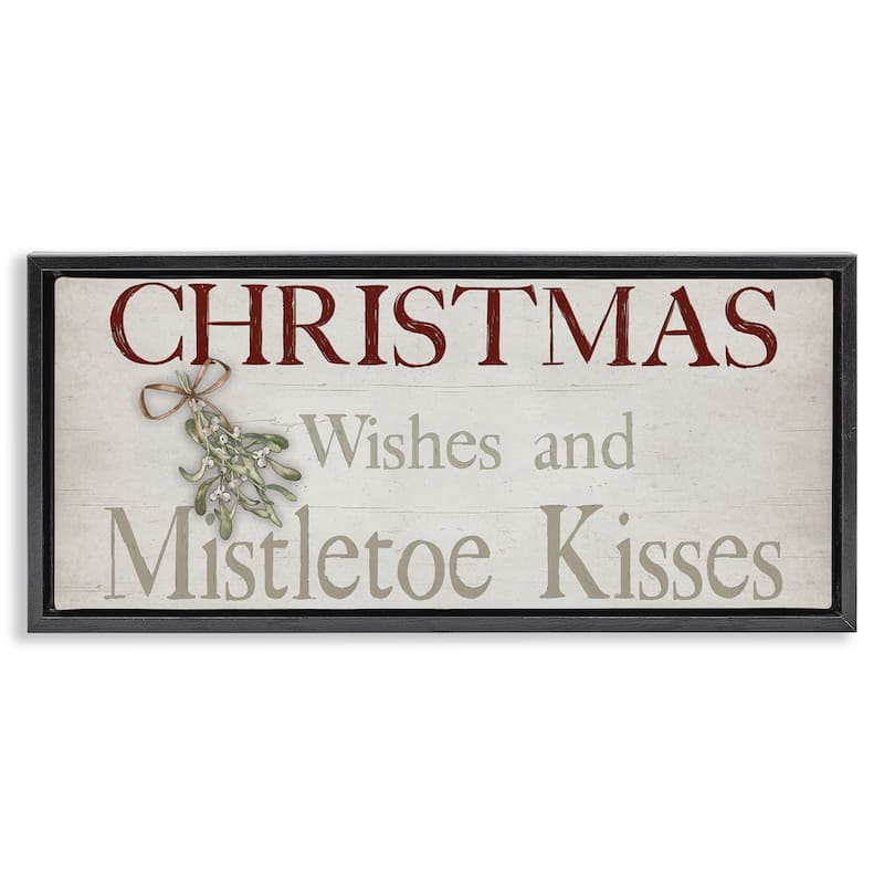 Stupell Christmas Wishes & Mistletoe Kisses Framed Floater Canvas Wall Art Design By Susie Boyer - 25 x 11 - Black