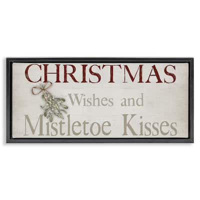 Stupell Christmas Wishes & Mistletoe Kisses Framed Floater Canvas Wall Art Design By Susie Boyer