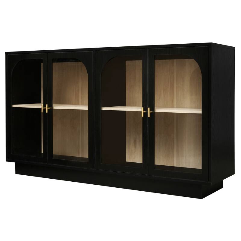 Display Cabinet Storage Cabinet Buffet Sideboard with Acrylic Door & Adjustable Shelves, Black Display Case TV Console Table