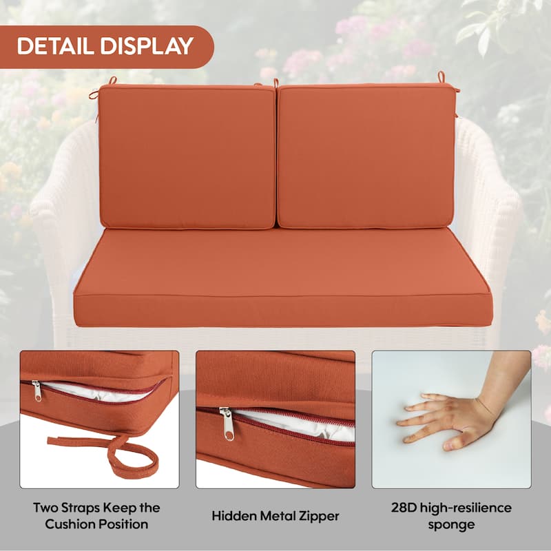 Outdoor Loveseat Cushion Set Deep Seat Cushions,Waterproof Replacement Patio Chair Cushions Set Of 2(1xseat+2xback Cushion)