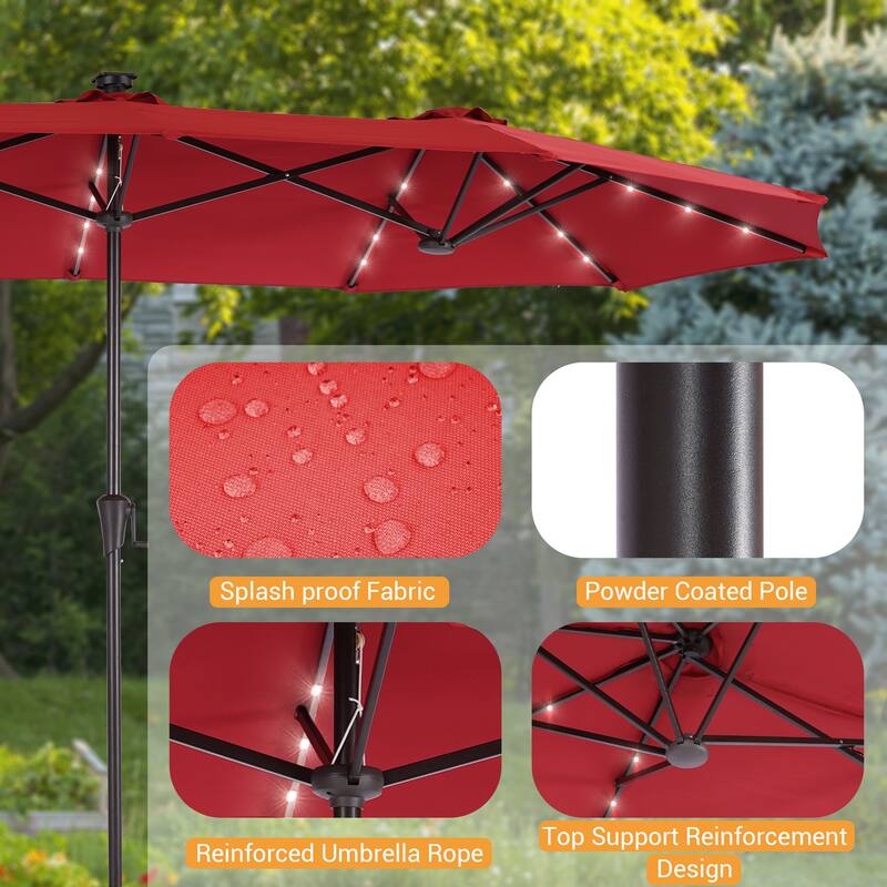 LIVOOSUN 13 x 7.2ft Large LED Double-Sided Rectangular Outdoor Patio Market Umbrella with Crank, Solar Panel, Navy Blue