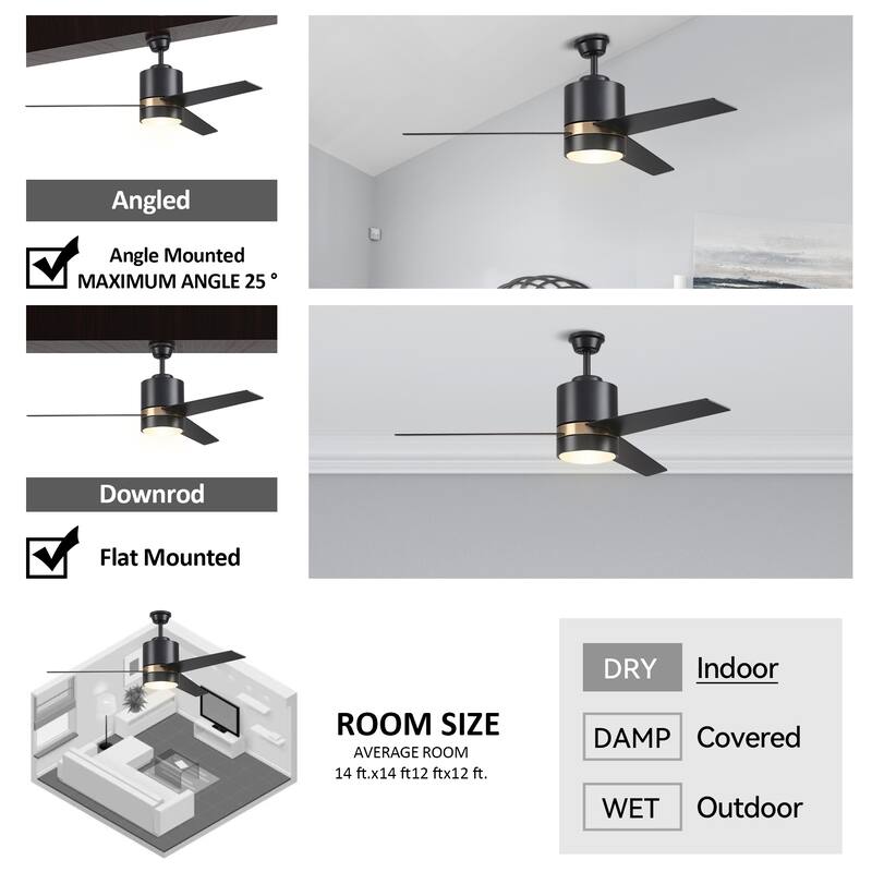 Aurora 52-inch Indoor Smart Ceiling Fan with Light Kit and Wall Control, Works with Alexa/Google Home/Siri