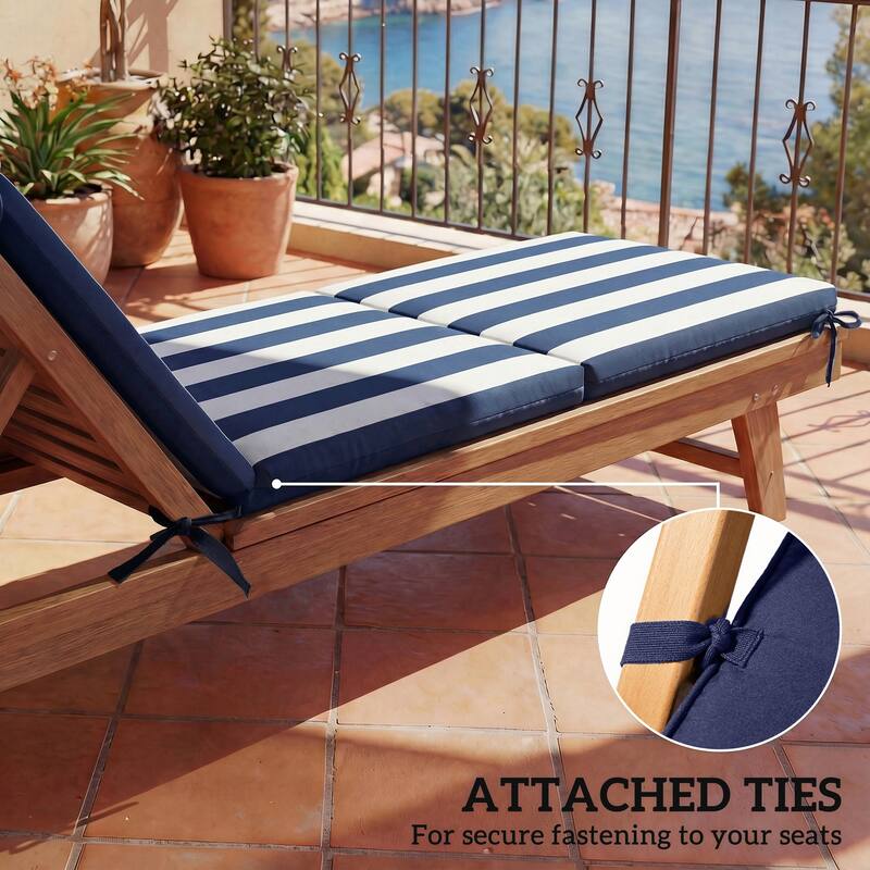 Outsunny Outdoor Chaise Lounge Cushions Set of 2, Chaise Lounge Cushions with 6 Ties, High-Density Foam