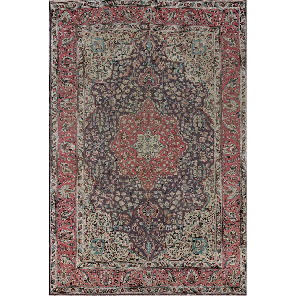 Floral Tabriz Vintage Persian Area Rug Handmade Wool Carpet - 6'5" x 9'8"