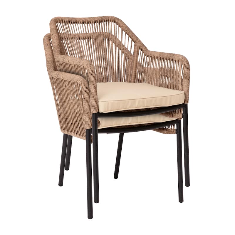 Woven Indoor/Outdoor Stacking Club Chairs - Cushions-Set of 2 - 22"W x 27"D x 31.25"H