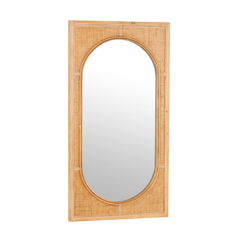 Rattan Room Wall Mirror with Oval Center - Brown - Roche River Decor