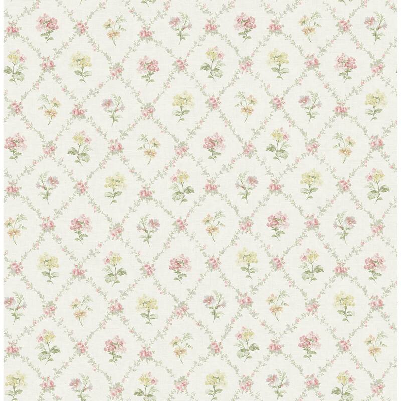 Seabrook Designs Alysia Floral Lattice Unpasted Wallpaper - 20.5 in. W x 33 ft. L - Blush & Buttercup
