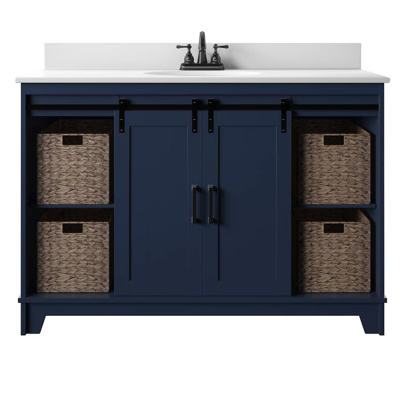 48" Sliding Barn Door Single Bathroom Vanity with Woven Baskets