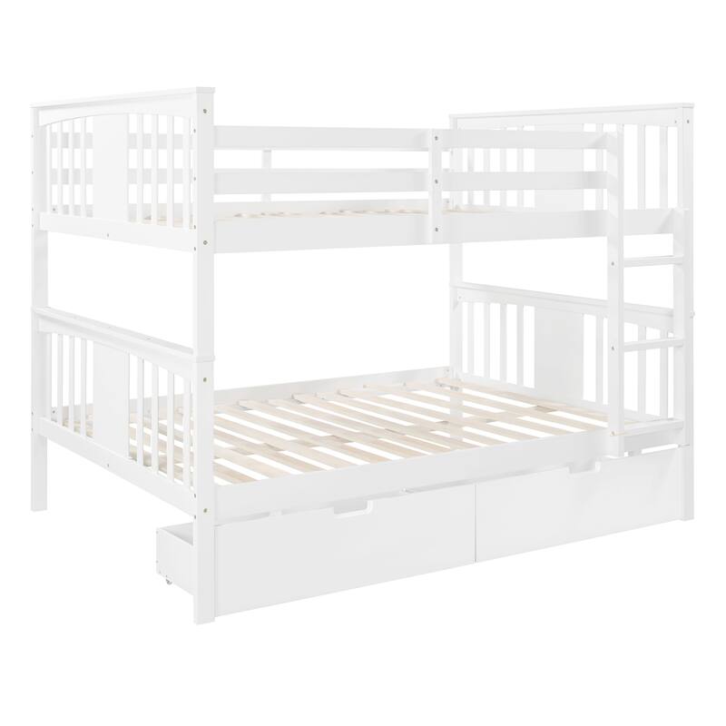 Full Size Bunk Bed with Storage Drawers, Sturdy Wood Construction, Convertible into Two Full Beds